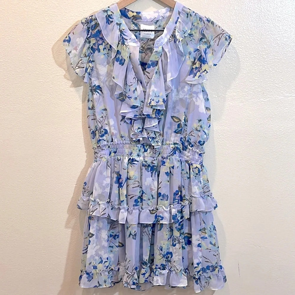 Misa Los Angeles Light Blue Periwinkle Floral Alona Mini Dress - Picture 1 of 12